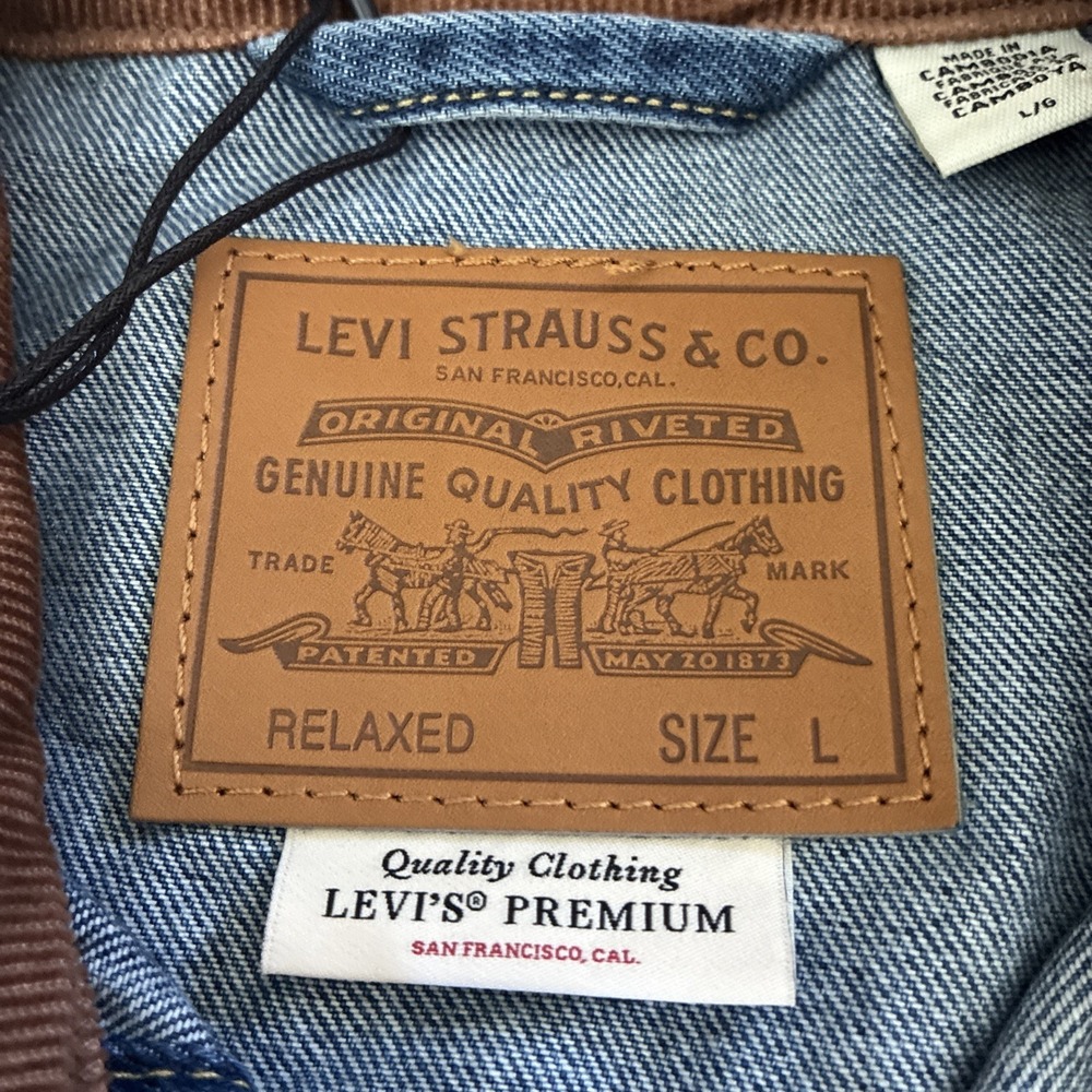 Levi's Western Shorthorn Trucker Jacket Sz L Blue Dark Wash Denim Relaxed NWT ! - Picture 5 of 16